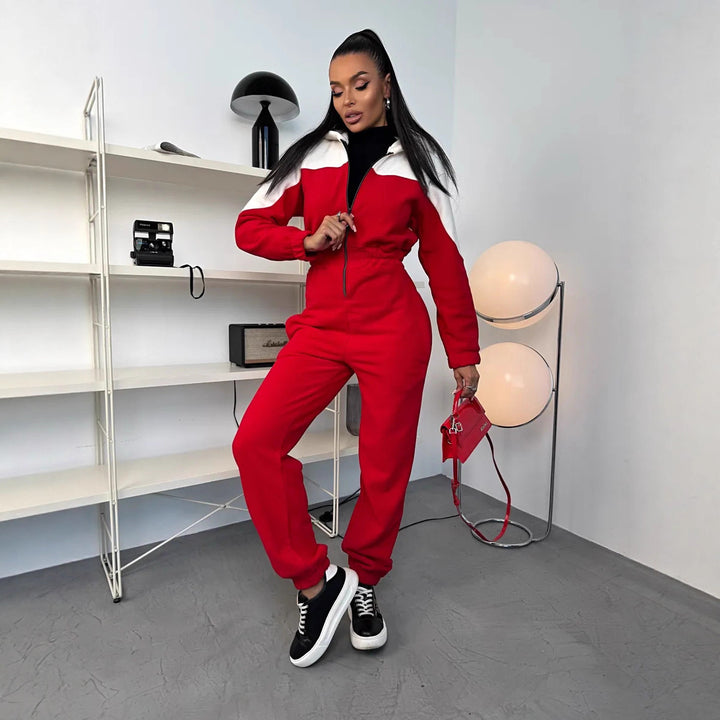 Damen gemütlicher Fleece-Overall mit Kapuze, durchgehendem Reißverschluss und elastischen Bündchen – Élanora