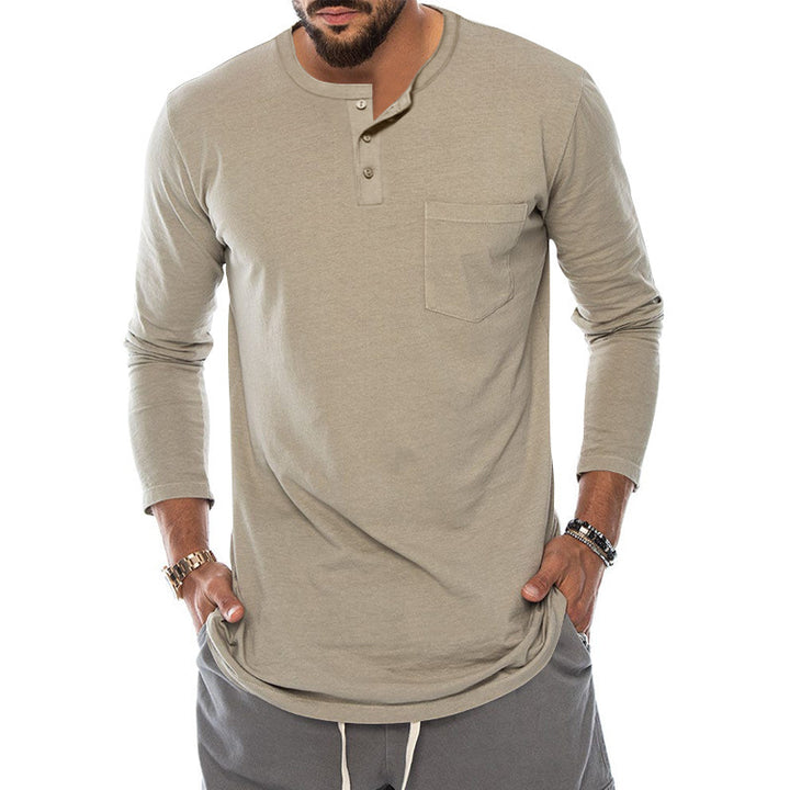 Herren Langarm-Henley-Shirt mit modischem Knopfverschluss und praktischer Brusttasche Echoarchiv