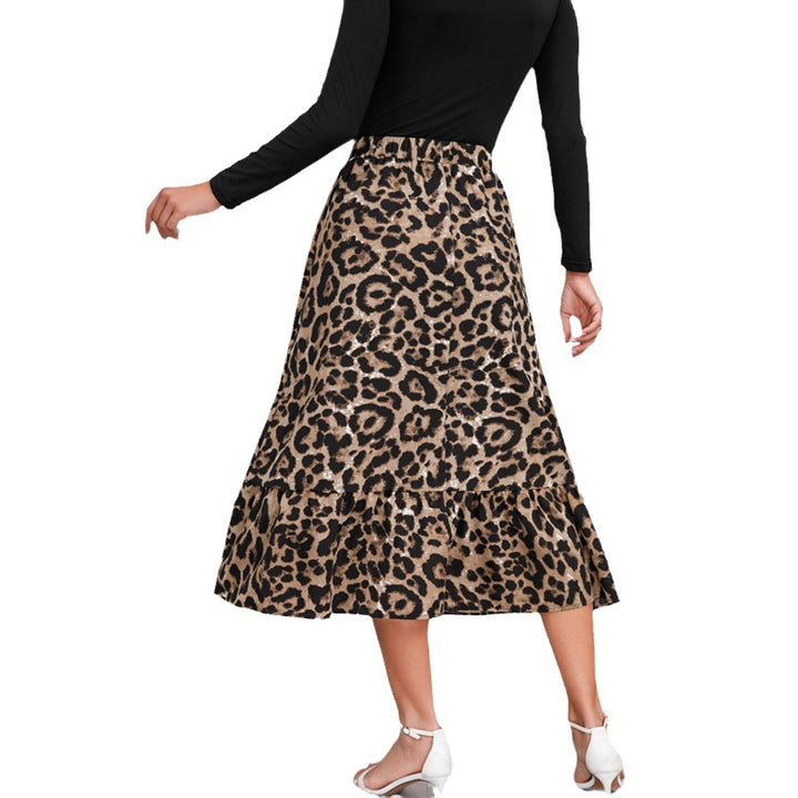 Damen Midirock mit elastischem Bund, Leopardenmuster und Volantbesatz – Avérine