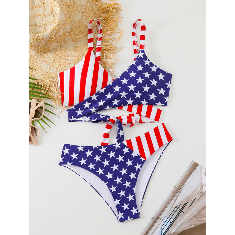 Damen Triangel-Bikini mit modischem Sternen- und Streifenmuster Echo Archiv