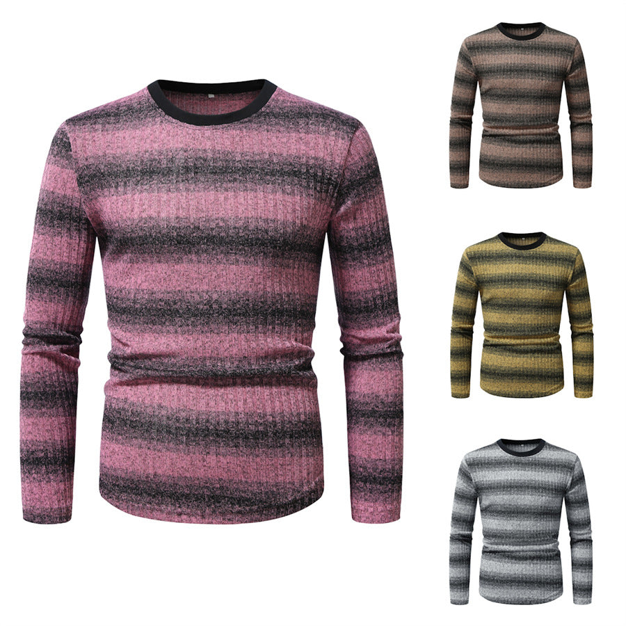 Herren Slim-Fit Feinstrick-Pullover mit horizontalem Farbverlauf und geripptem Strukturmix Echo Archiv