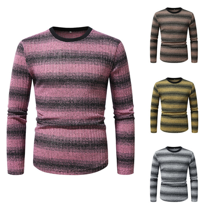 Herren Slim-Fit Feinstrick-Pullover mit horizontalem Farbverlauf und geripptem Strukturmix Echo Archiv