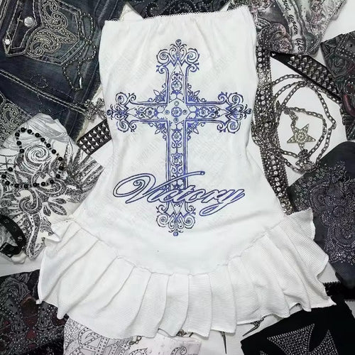 Damen Figurbetontes Rüschenkleid mit Kreuzmotiv Echo Archiv