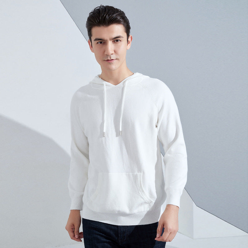 Herren Leichter Kapuzen-Feinstrickpullover mit Kängurutasche und Raglanärmeln Echoarchiv