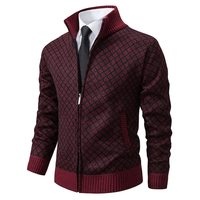 Herren nan gemusterte Strickjacke mit Stehkragen und durchgehendem Reißverschluss Echo Archiv