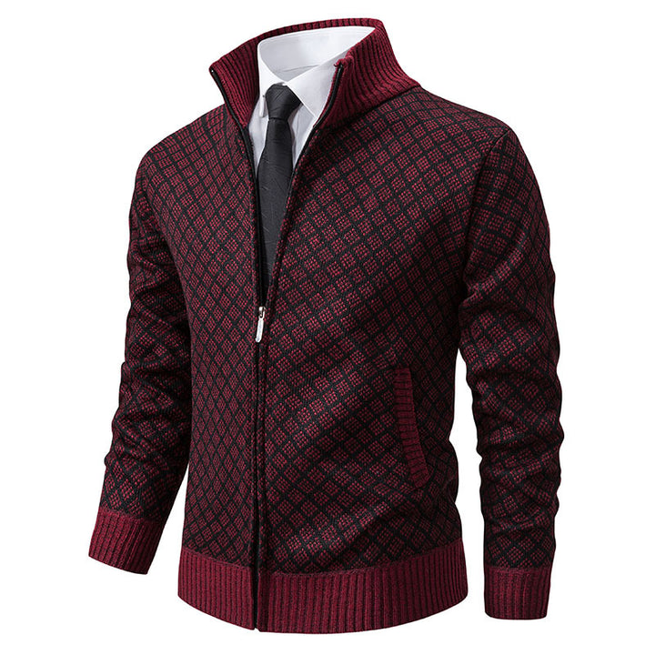 Herren nan gemusterte Strickjacke mit Stehkragen und durchgehendem Reißverschluss Echo Archiv