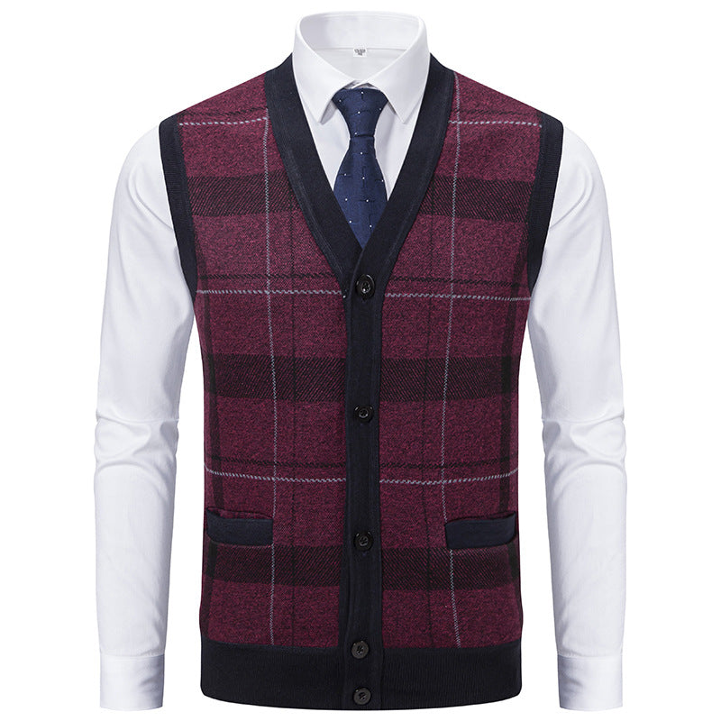 Herren elegante Strickjacke mit modernem Karomuster Echoarchiv