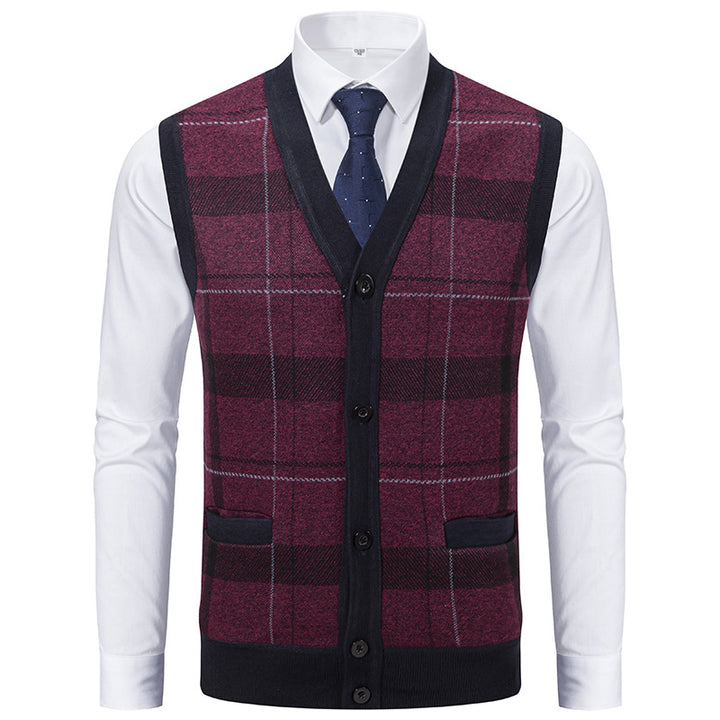 Herren elegante Strickjacke mit modernem Karomuster Echoarchiv