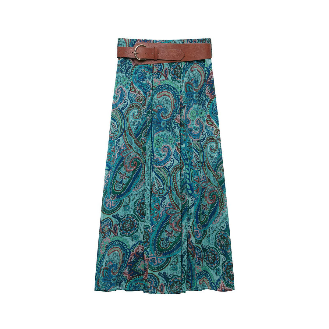 Damen Maxirock mit Paisley-Print, leichtem Fall, Plissee-Details und Taillengürtel Echo Archiv