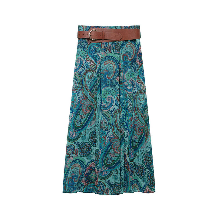 Damen Maxirock mit Paisley-Print, leichtem Fall, Plissee-Details und Taillengürtel Echo Archiv