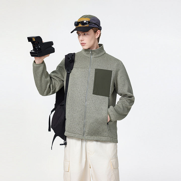 Herren Struktur-Fleece-Zipjacke mit hohem Stehkragen und Nylon-Brusttasche Echo Archiv