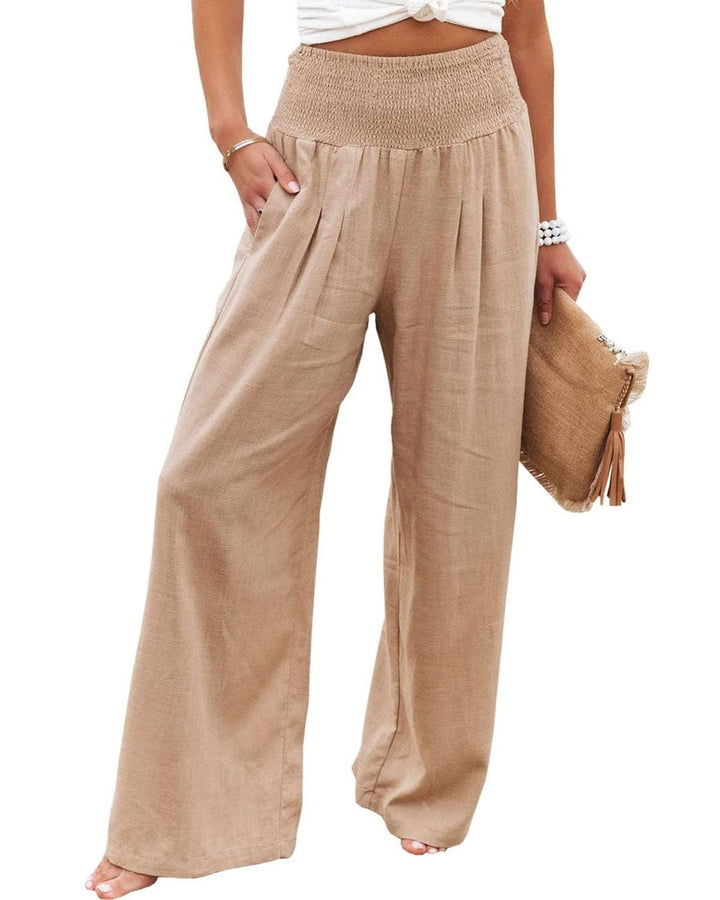 Damen Weite Leinenhose mit Elastischem Bund und Falten Echoarchiv