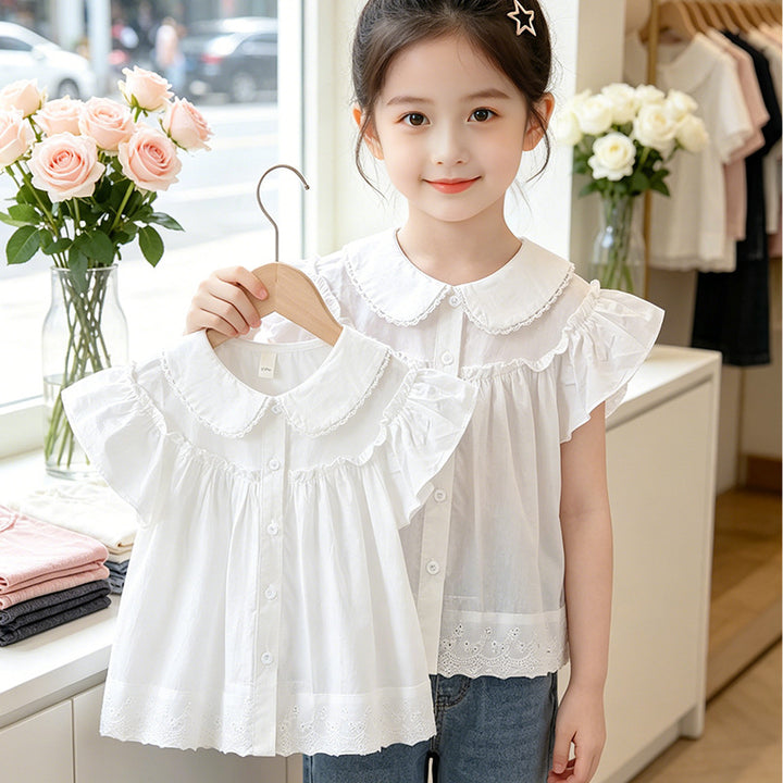 Mädchen elegante Bluse mit Spitzenkragen und Rüschendetails Echo Archiv