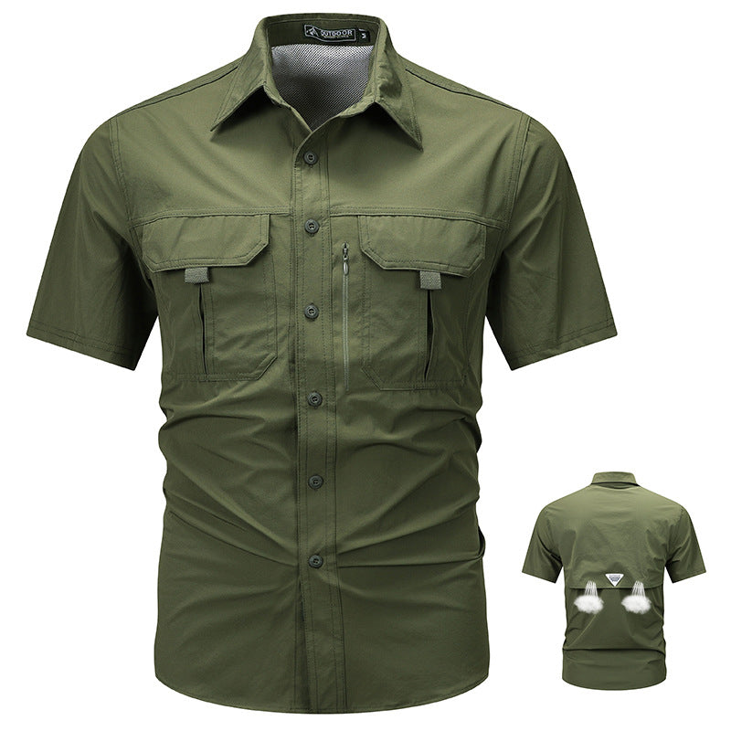 Men's tactical short sleeve button shirt with dual flap chest pockets and discreet zip utility pocket – Arvello