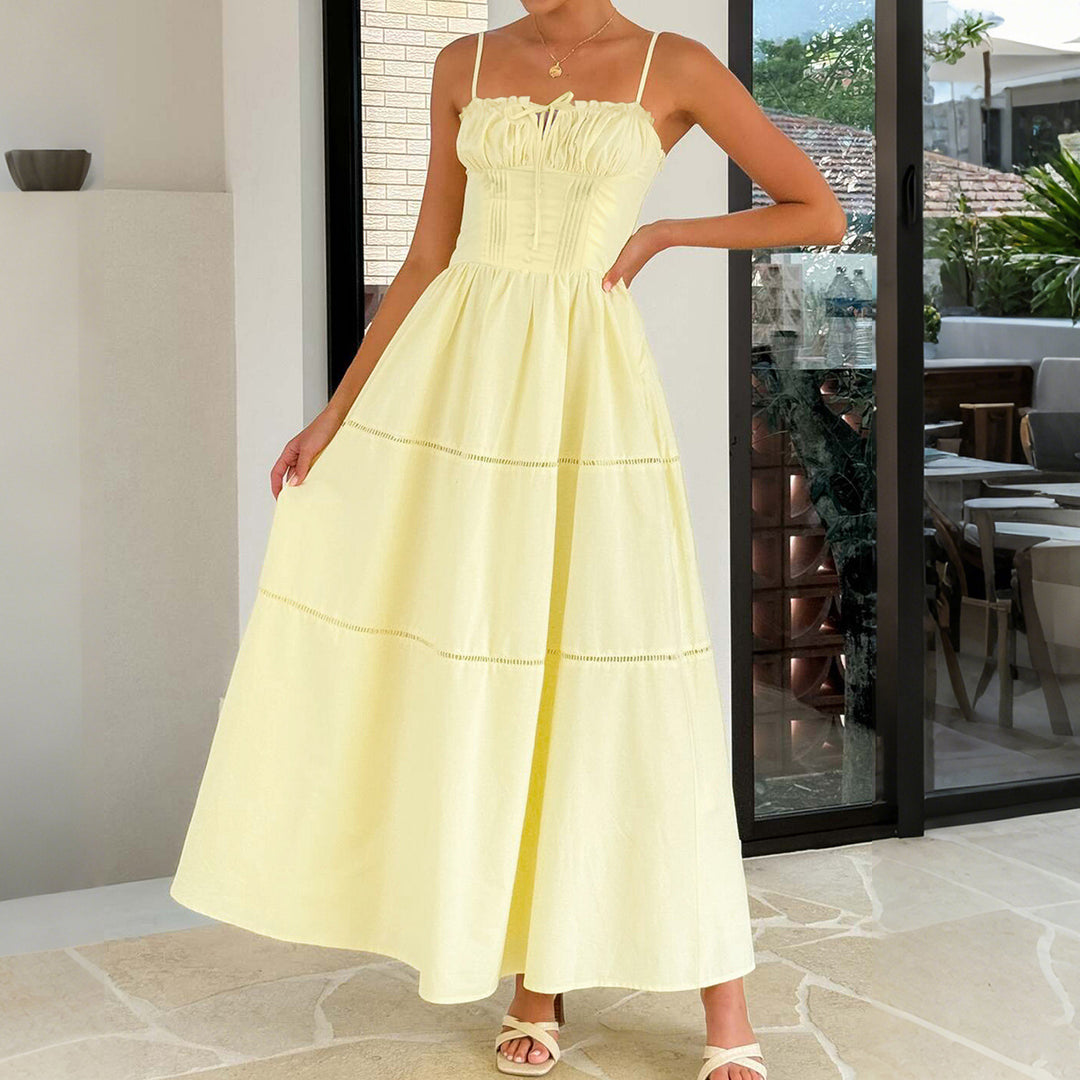 Damen Maxi-Kleid mit gerafftem Oberteil und verstellbaren Trägern Echo Archiv
