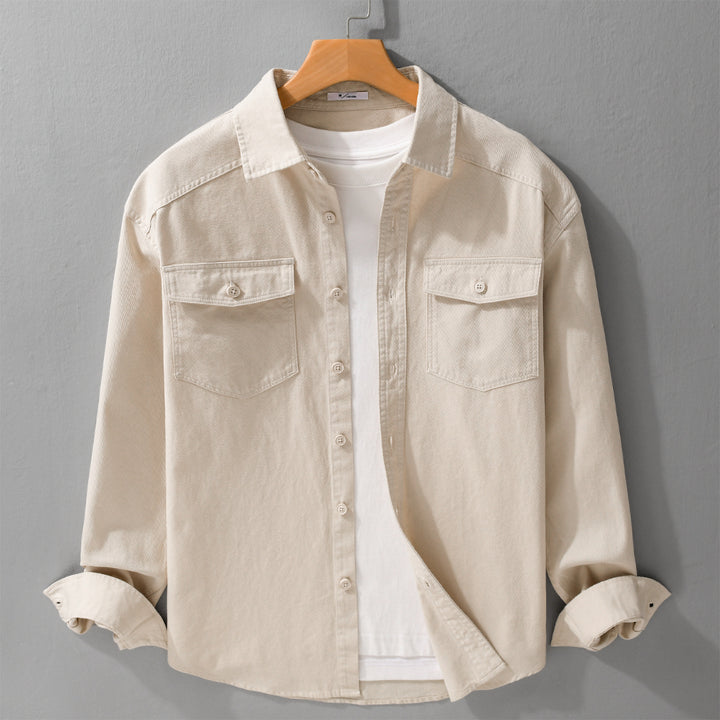 Herren Twill-Overshirt im Worker-Stil mit doppelten Brustklappen und Relaxed-Fit Echoarchiv