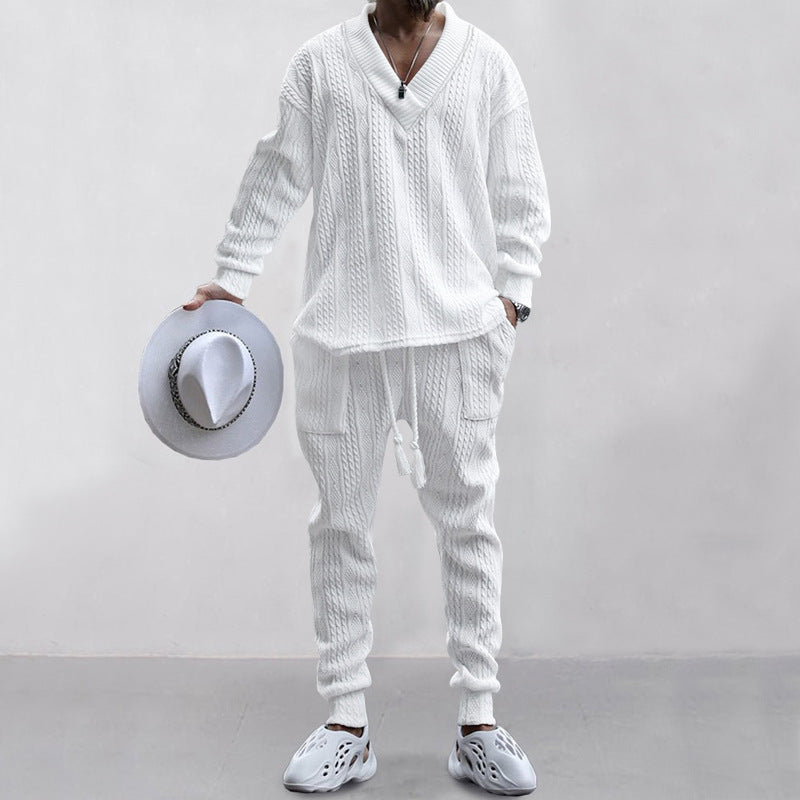 Herren lässiges Strickoutfit mit V-Ausschnitt und elastischem Bund Echoarchiv