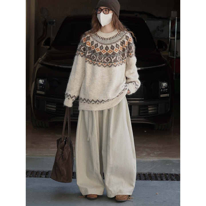 Damen Weite High‑Waist Twill-Ballonhose mit Tunnelzug und Plissee-Falten Echoarchiv