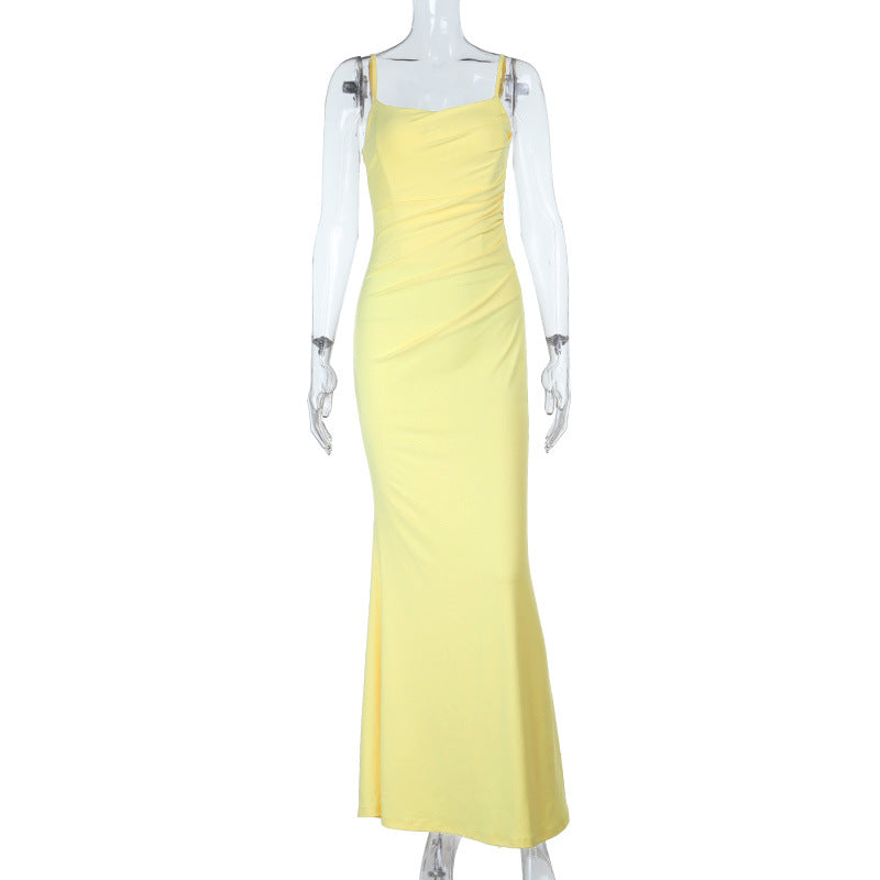 Damen figurbetontes Maxikleid mit Spaghettiträgern und raffinierten Rüschendetails Echo Archiv