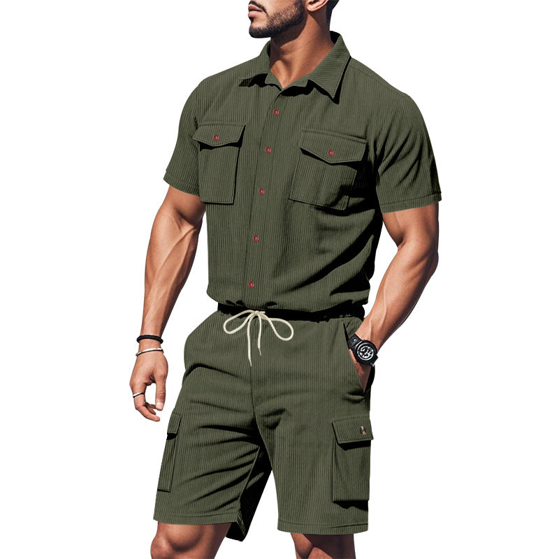 Herren lässiges Kurzarm-Hemd und Shorts Set mit praktischen Taschen Echoarchiv