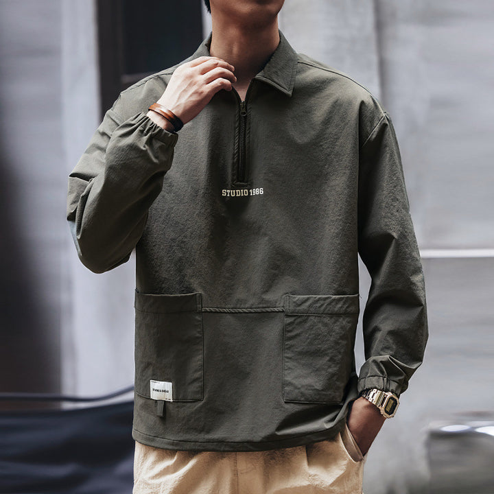 Herren Utility-Halbzip-Pullover mit Hemdkragen und Kängurutaschen Echoarchiv