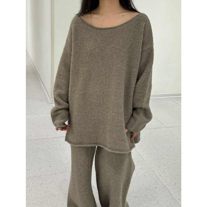 Damen Flauschiges Oversize Off-Shoulder Strick-Loungewear-Set mit weiter Silhouette Echoarchiv