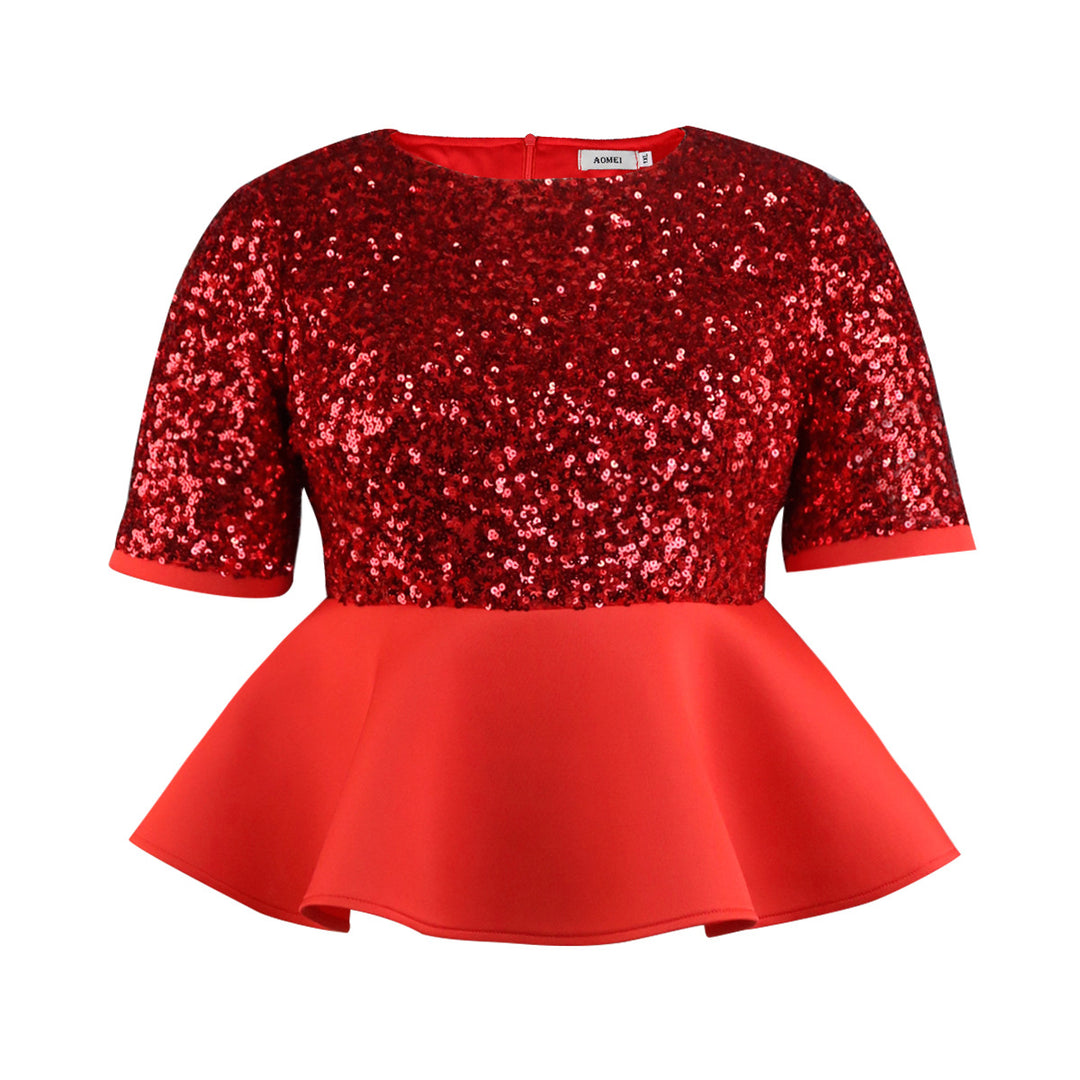 Damen elegantes Glitzeroberteil mit schwingendem Peplum Echo Archiv