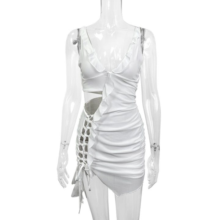 Damen Raffiniertes Minikleid mit asymmetrischen Rüschenelementen und Cut-Out Detail Echo Archiv
