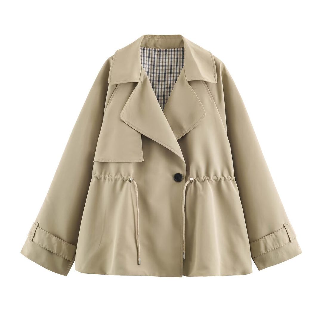 Damen Kurzer Oversize-Trenchcoat mit Tunnelzug-Taille und breitem Revers Echo Archiv