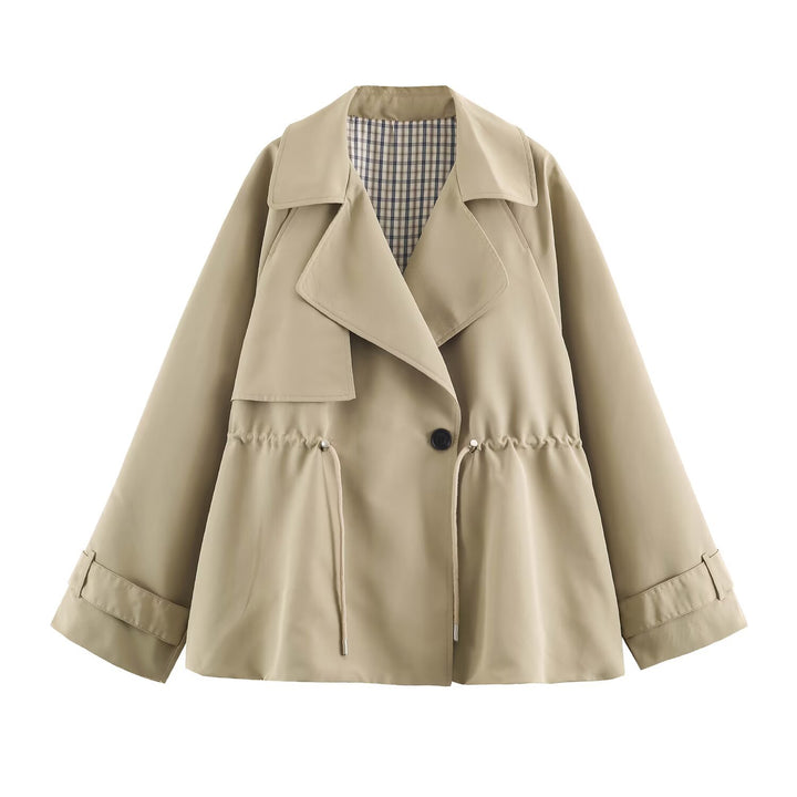Damen Kurzer Oversize-Trenchcoat mit Tunnelzug-Taille und breitem Revers Echo Archiv