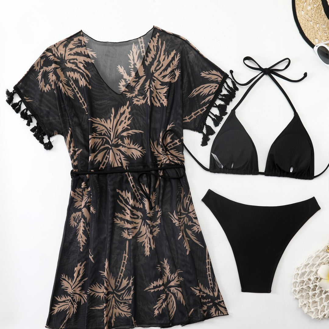 Damen strandtaugliches Kaftan-Set mit modischem Palmendruck Echo Archiv