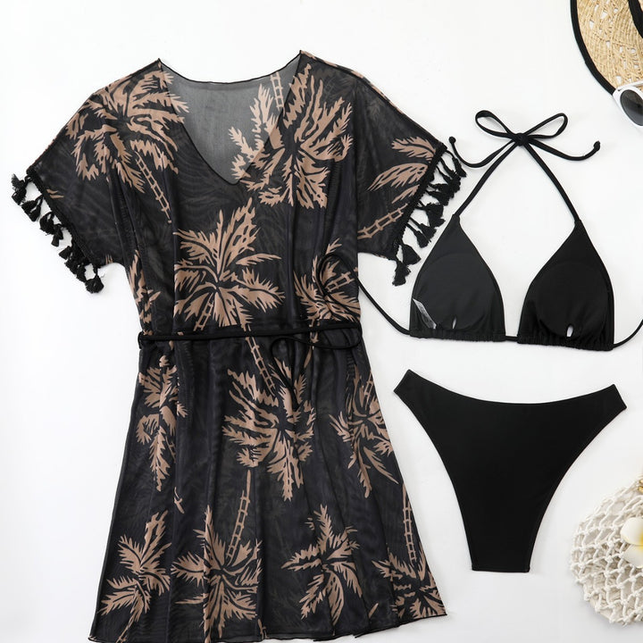 Damen strandtaugliches Kaftan-Set mit modischem Palmendruck Echo Archiv