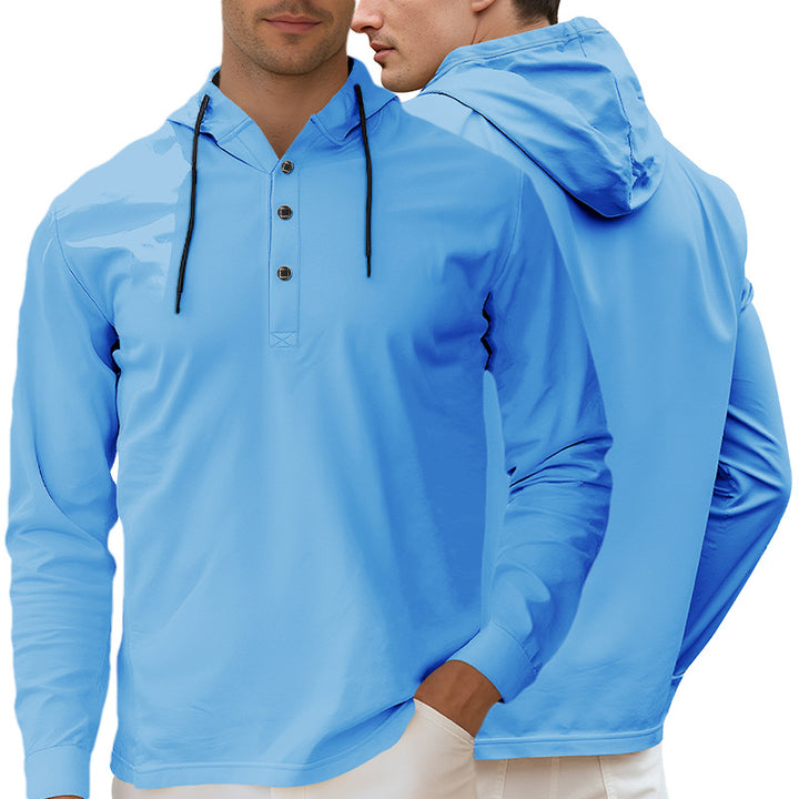Herren nan Kapuzen-Henley Langarmshirt aus leichtem Stretchjersey mit Kordelzug Echo Archiv