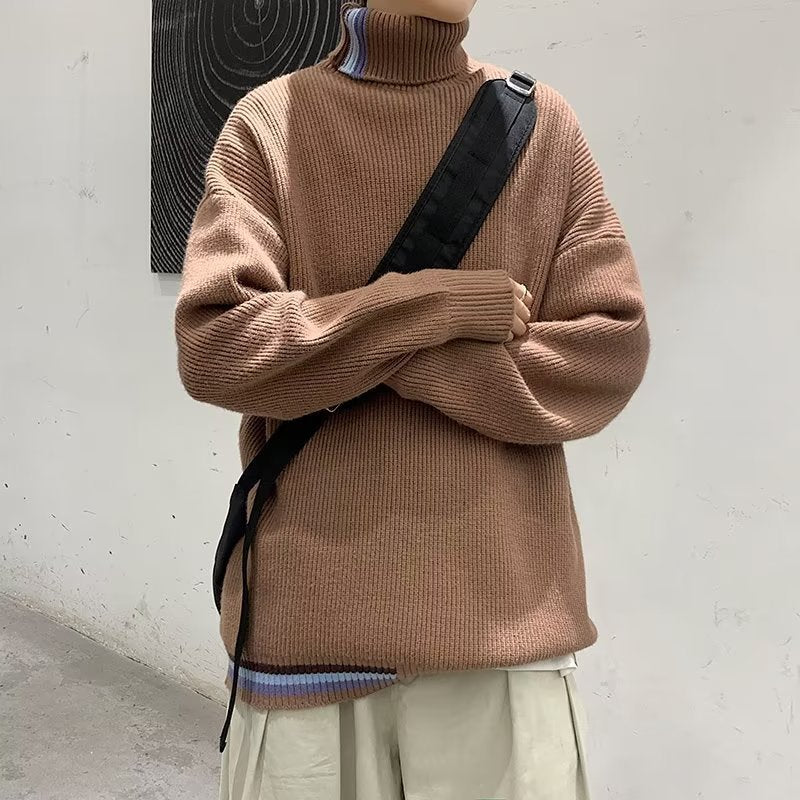 Herren Strickpullover mit hohem Kragen und modernen Rippendetails Echoarchiv