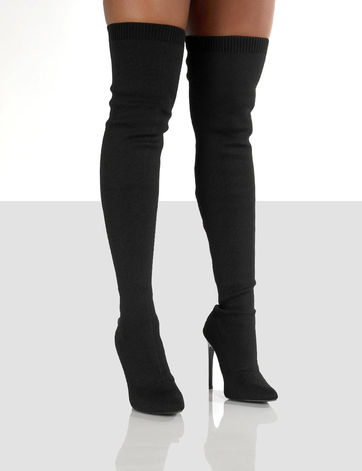 Damen Overknee-Stretch-Strickstiefel mit spitz zulaufender Schuhspitze Echoarchiv