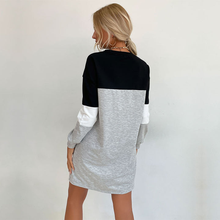 Damen Colorblock-Sweatkleid mit Rundhalsausschnitt und legerer Passform – Élara
