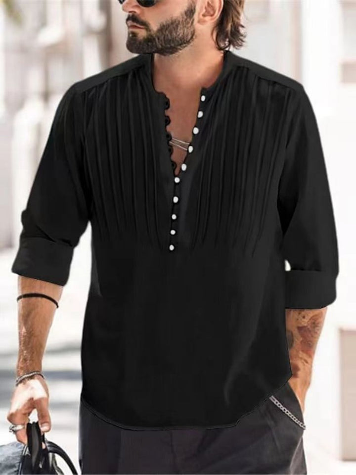 Herren Elegantes Button-Down Plisseehemd Echoarchiv