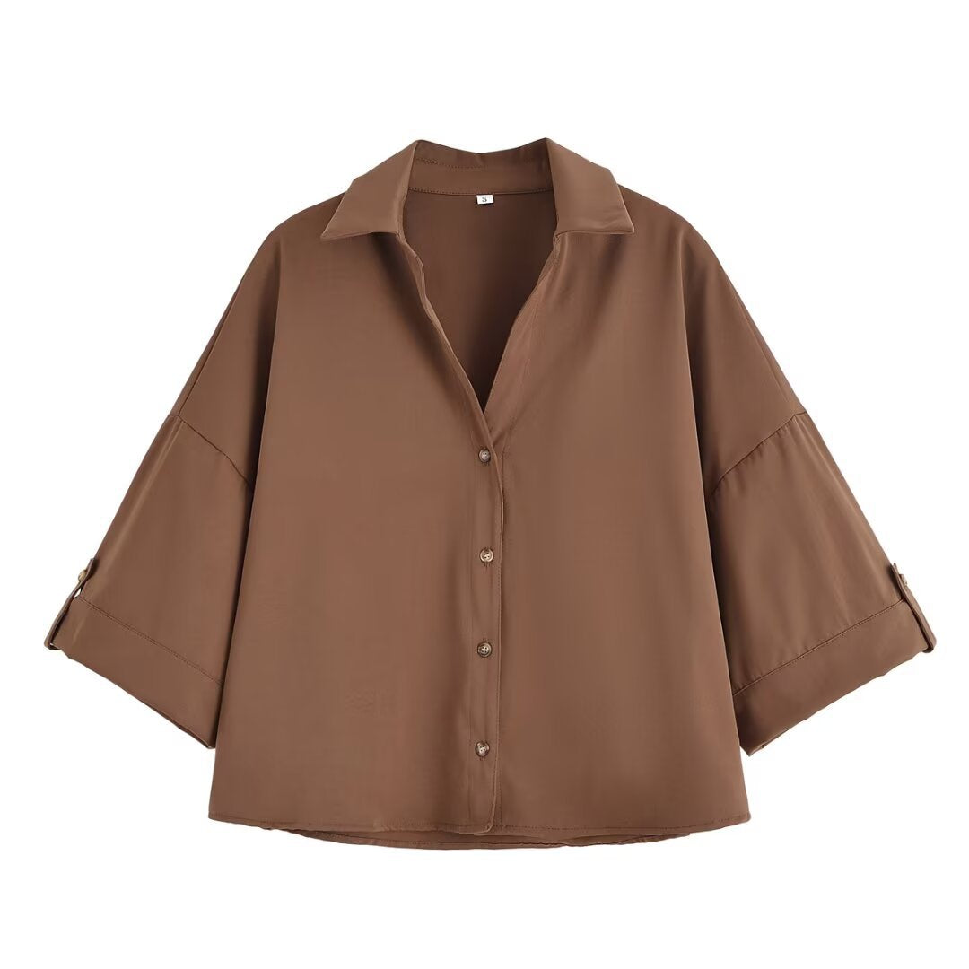 Damen Oversize-Hemdbluse mit dreiviertel-Ärmeln und Manschetten Echo Archiv