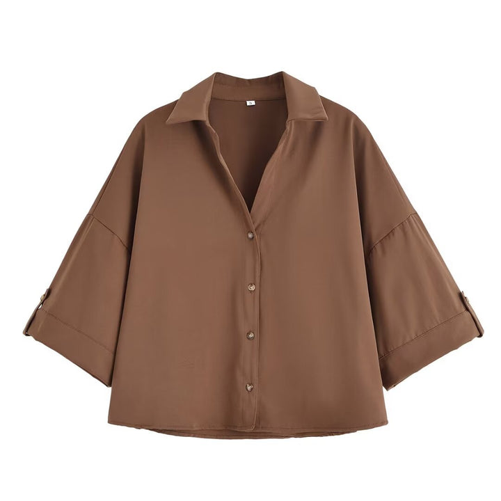 Damen Oversize-Hemdbluse mit dreiviertel-Ärmeln und Manschetten Echo Archiv
