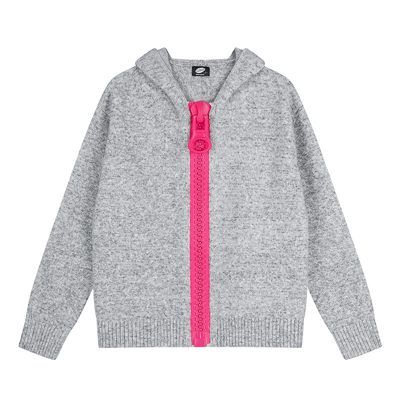 Damen Kapuzen-Strickjacke mit übergroßem Reißverschluss und softem Mohair-Mix Echoarchiv