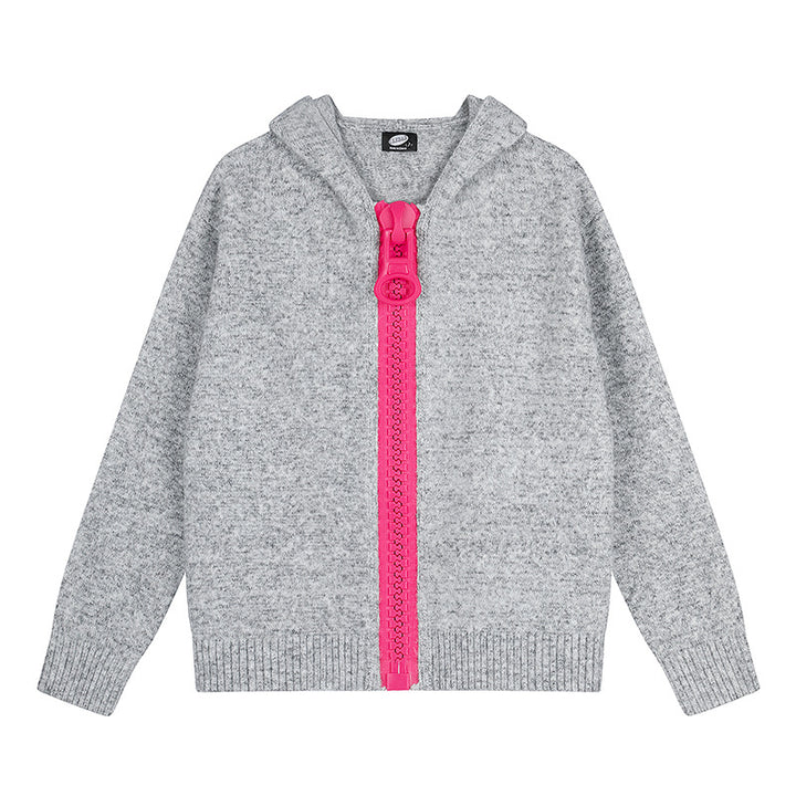 Damen Kapuzen-Strickjacke mit übergroßem Reißverschluss und softem Mohair-Mix Echoarchiv