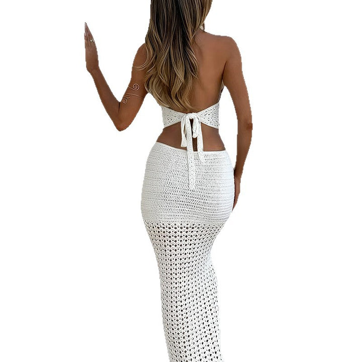 Damen gehäkeltes Maxikleid mit tiefem V-Ausschnitt und figurbetonter Silhouette Echo Archiv