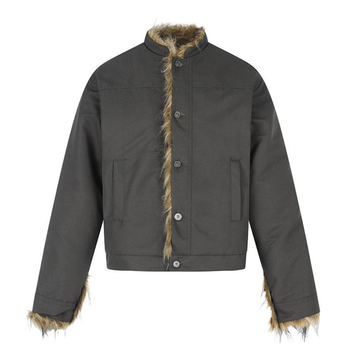 Damen Kurzjacke mit Kunstfellfutter, Stehkragen und verdeckter Knopfleiste Echoarchiv
