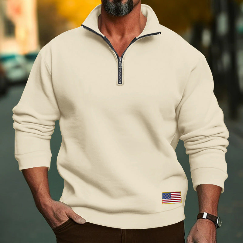 Herren modischer Fleece-Pullover mit halbem Reißverschluss und USA-Flagge Echoarchiv