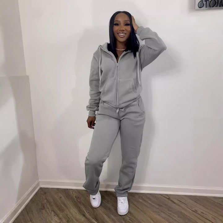 Damen nan Komfort-Zip-Hoodie mit taillenhoher Bootcut-Jogginghose Set Echo Archiv