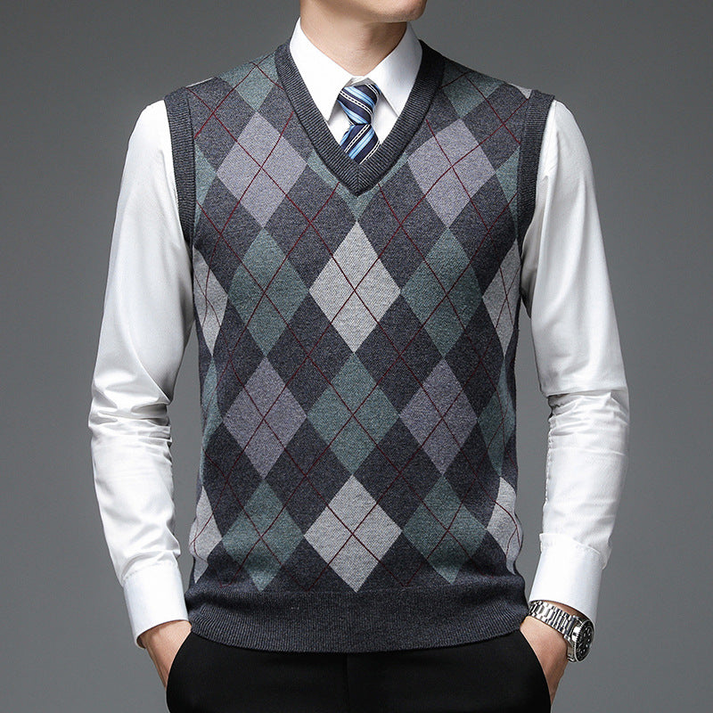 Herren V-Ausschnitt Strickpullover mit Rautenmuster Echoarchiv