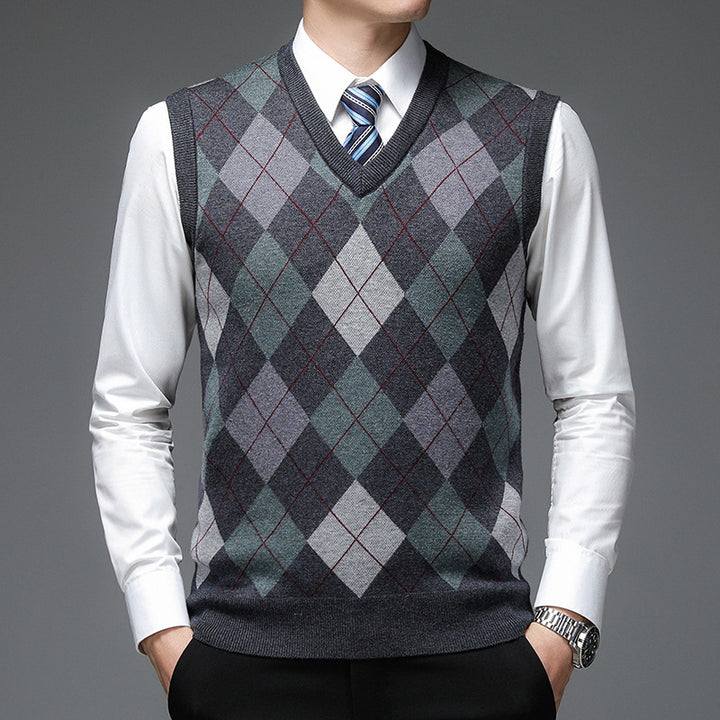 Herren V-Ausschnitt Strickpullover mit Rautenmuster Echoarchiv