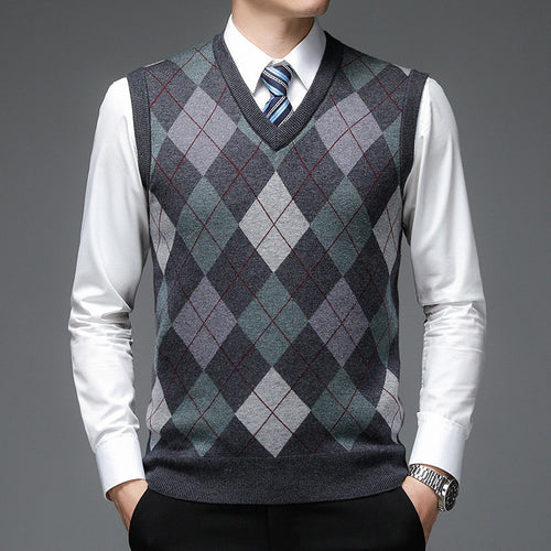 Herren V-Ausschnitt Strickpullover mit Rautenmuster Echoarchiv