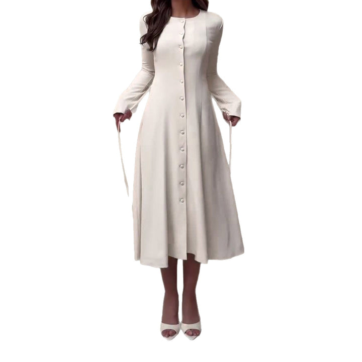 Damen Langärmeliges Midikleid im A Linien Schnitt mit durchgehender Knopfleiste Echo Archiv