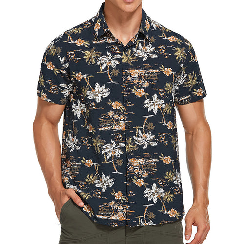 Herren Kurzarm-Hawaihemd mit floralem Muster und leichtem Stoff Echoarchiv